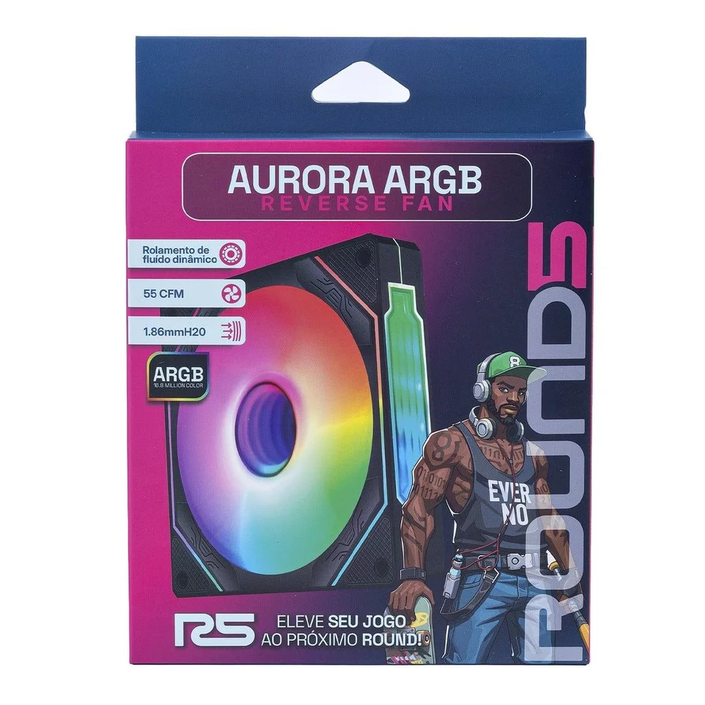 Imagem 5 de 5 do produto Cooler Para Gabinete Round5 Aurora Reverse, 120mm, Pwm, ARGB, Preto, R5-aurora-rv-b-2191