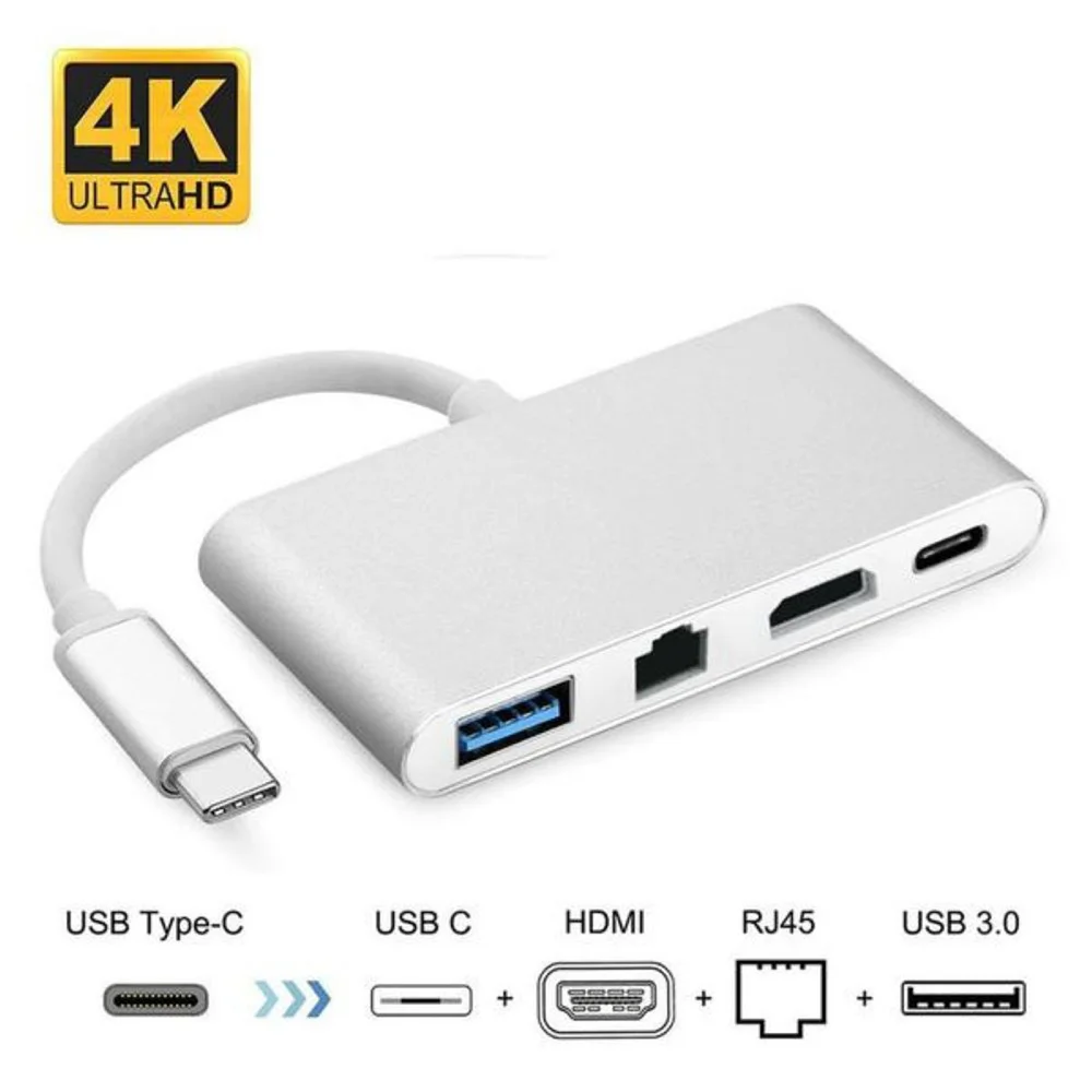 Imagem 3 de 3 do produto Cabo Adaptador Usb-c Para HDMI 4k Usb 3.0 Usb-c Rj45 F3 Jc-tyc-401 - 1331