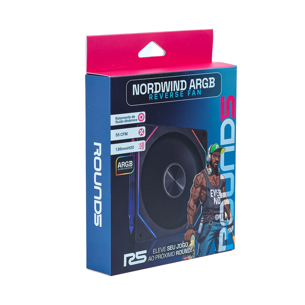 Imagem 4 de 5 do produto Cooler Para Gabinete Round5 Nordwind Reverse Black, ARGB, 120mm, Pwm, Preto, R5-nordwind-rv-b-2195