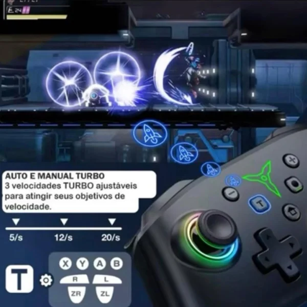 Imagem 2 de 5 do produto Controle Sem Fio Gamer Dinofire Q218 Switch PC Android Ios Bluetooth Turbo RGB