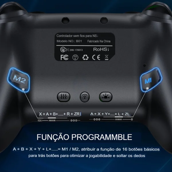 Imagem 3 de 5 do produto Controle Sem Fio Gamer Dinofire Q218 Switch PC Android Ios Bluetooth Turbo RGB