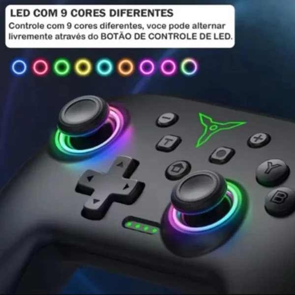 Imagem 4 de 5 do produto Controle Sem Fio Gamer Dinofire Q218 Switch PC Android Ios Bluetooth Turbo RGB