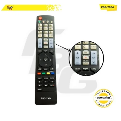 Imagem 2 de 4 do produto Controle Remoto LED Compatível Com Tv Lg 3d Modelo Fbg- 7954