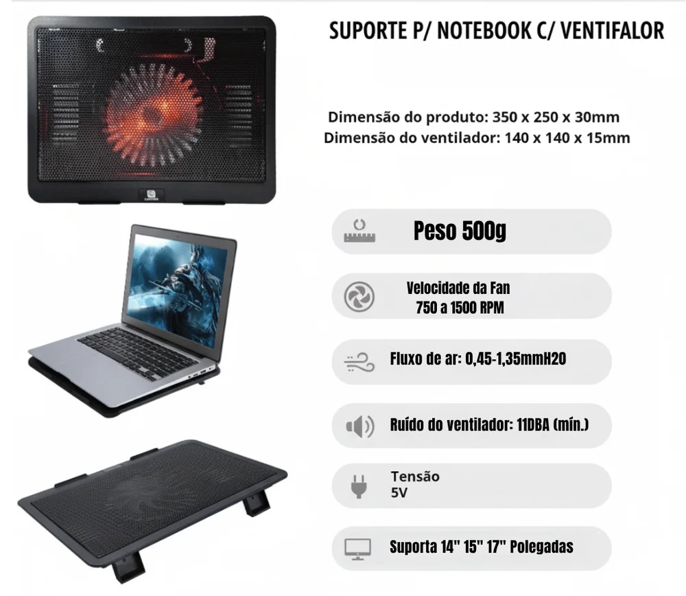 Imagem 2 de 5 do produto Suporte Para Notebook Com Refrigeração - 01 Fan - A11022