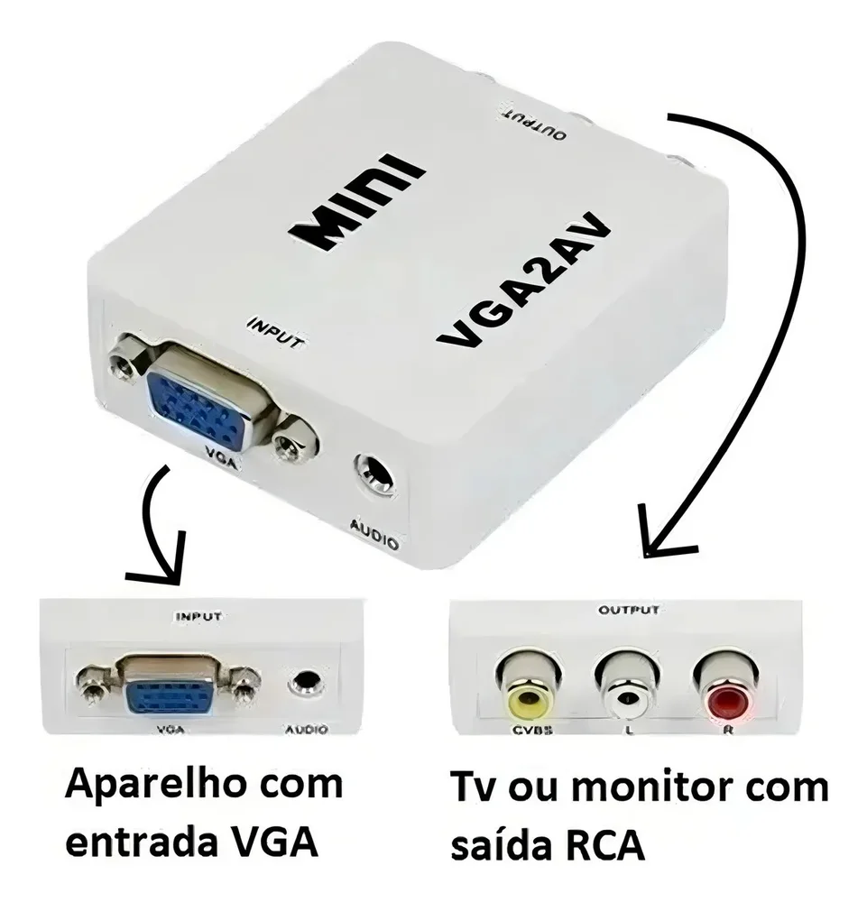 Imagem 2 de 5 do produto Mini Conversor Adaptador Vga Para Áudio E Vídeo Av Rca Ativo