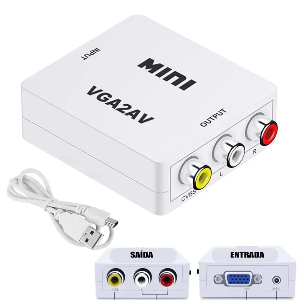 Imagem 4 de 5 do produto Mini Conversor Adaptador Vga Para Áudio E Vídeo Av Rca Ativo