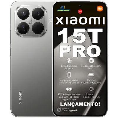Smartphone Xiaomi 15T Pro / 512GB / 12GB RAM / 5G / Dual SIM / NFC / Tela AMOLED 6,83" 1,5H 144Hz / HyperCharge 90W Com Fio e 50W Sem Fio / Bateria 5.500 mAh / Câmera Tripla 50 MP Leica / Proteção Água e Poeira IP68 / Global - Cinza (Gray)