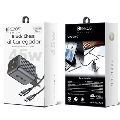 Carregador De Celular Herbos Premium Black Chess 45w Crg-218c