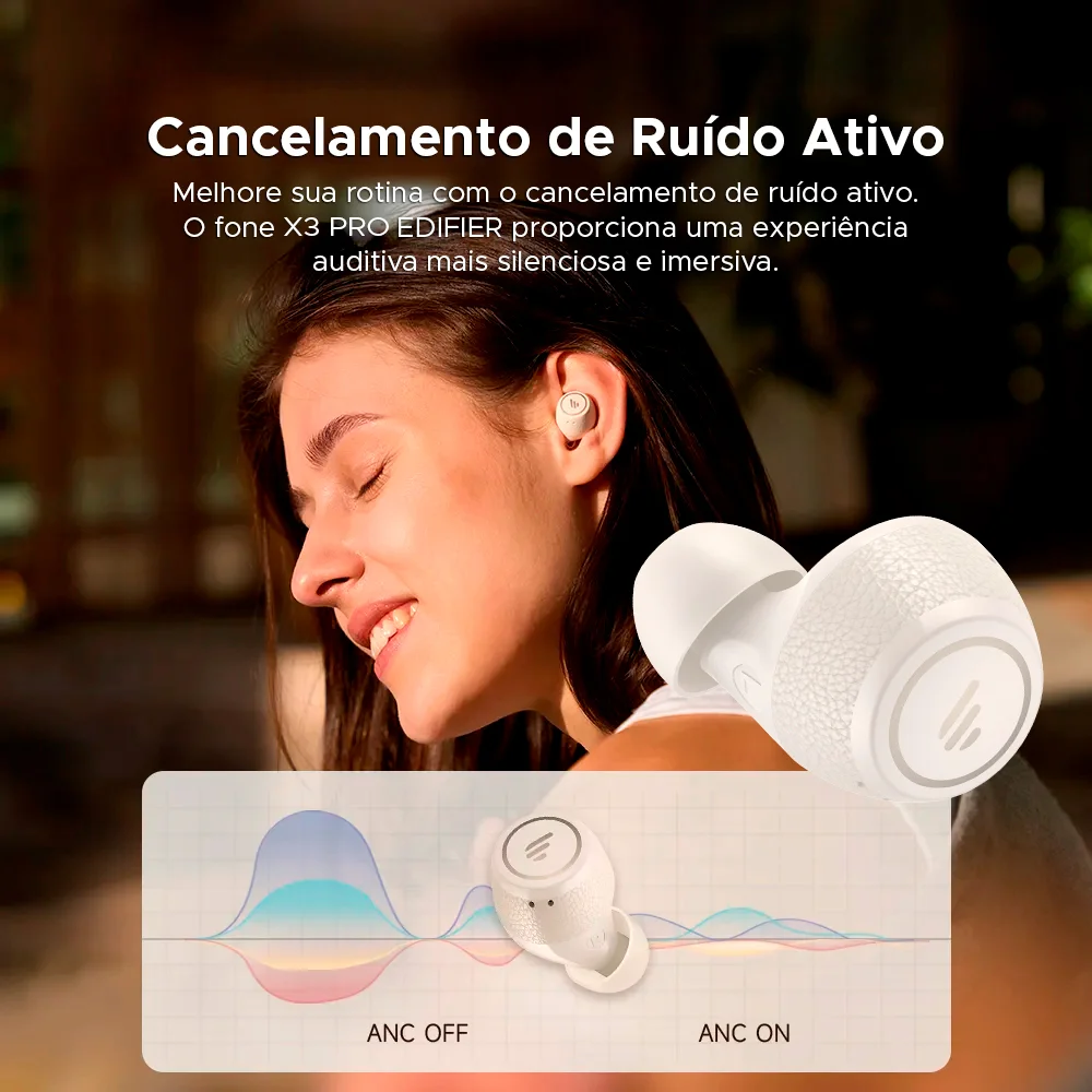 Imagem 4 de 5 do produto Fone TWS com Cancelamento de Ruído, Bateria 22h, Design moderno EDIFIER X3 PRO - Preto