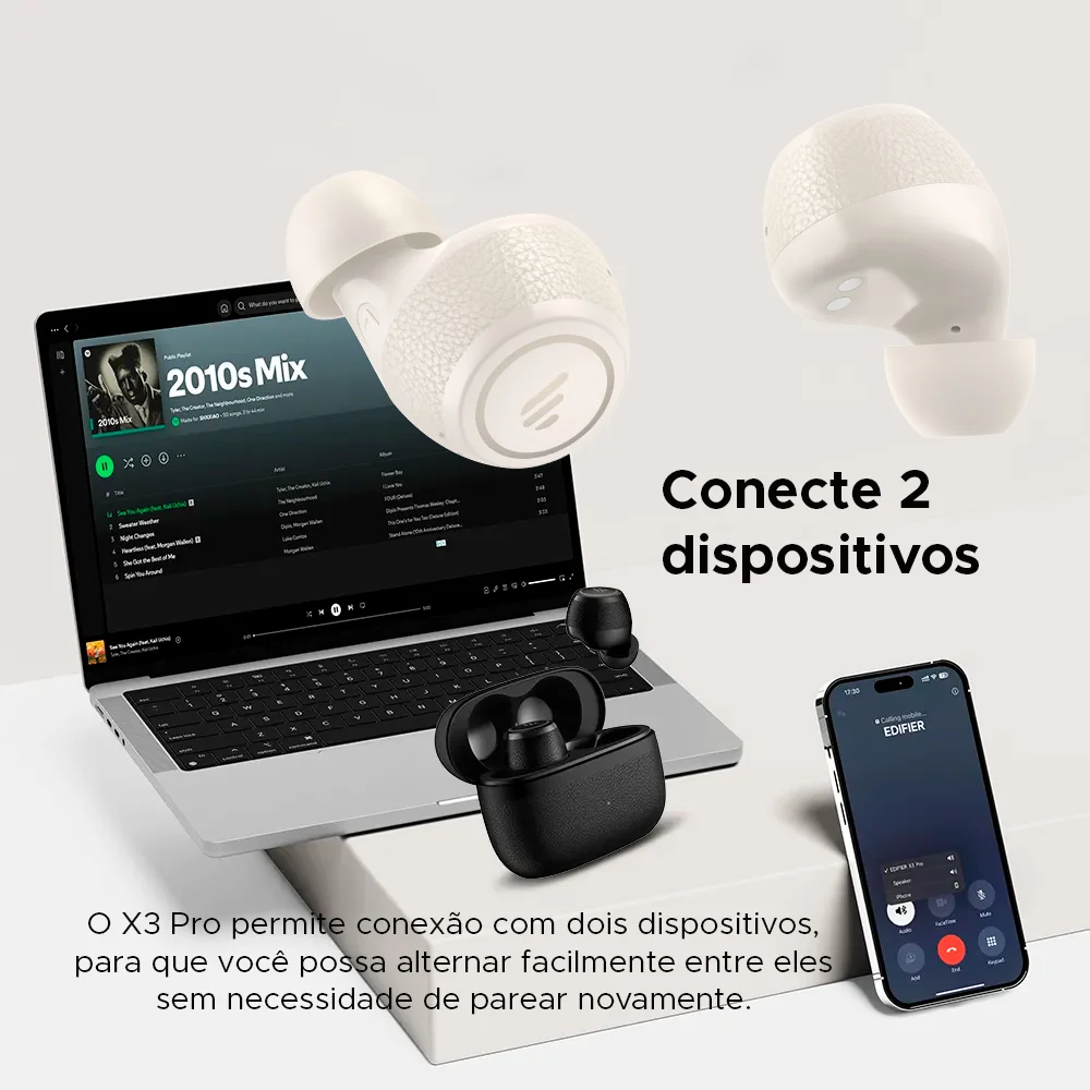 Imagem 5 de 5 do produto Fone TWS com Cancelamento de Ruído, Bateria 22h, Design moderno EDIFIER X3 PRO - Cinza