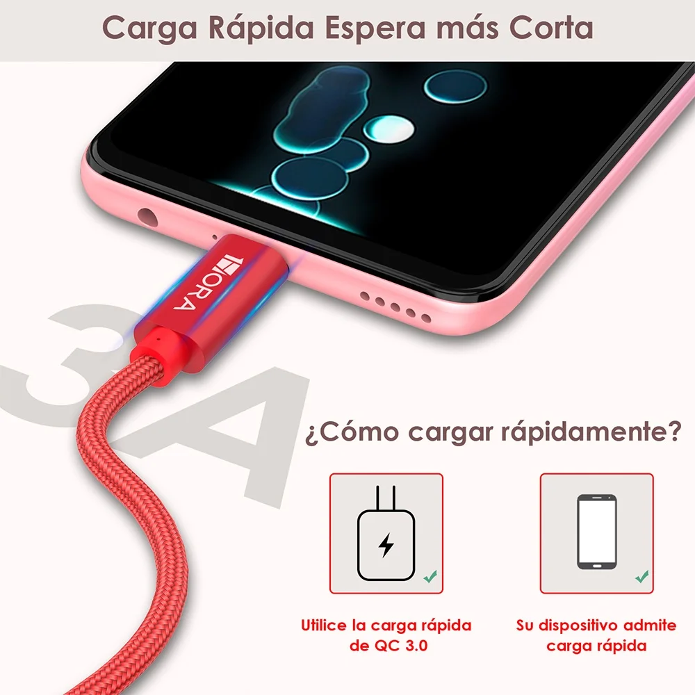 Imagem 2 de 5 do produto Cabo Usb C Para Usb A 1hora Máx. 2.4a Macho 1m Vermelho