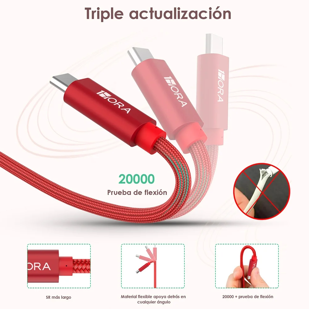 Imagem 4 de 5 do produto Cabo Usb C Para Usb A 1hora Máx. 2.4a Macho 1m Vermelho