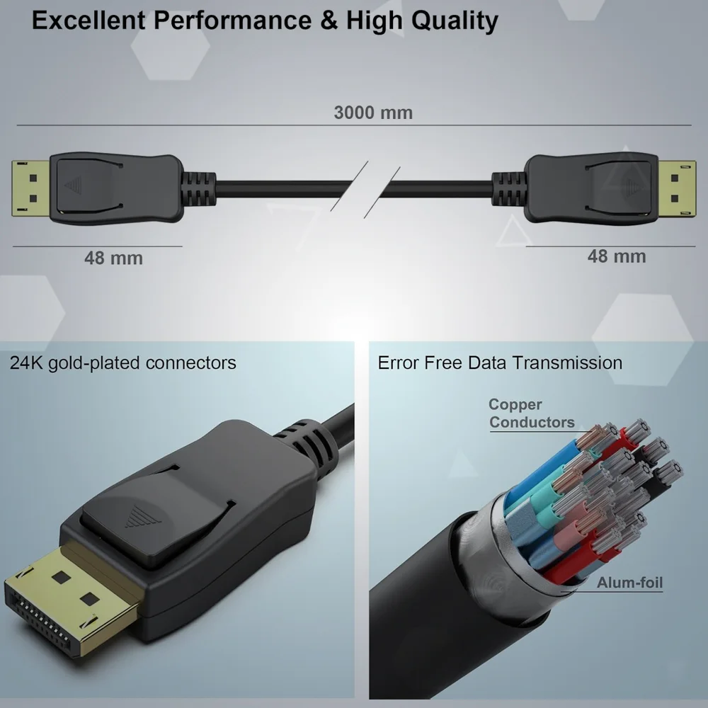 Imagem 3 de 5 do produto Cabo Displayport Para Displayport 3m Benfei Vesa 4k 60hz