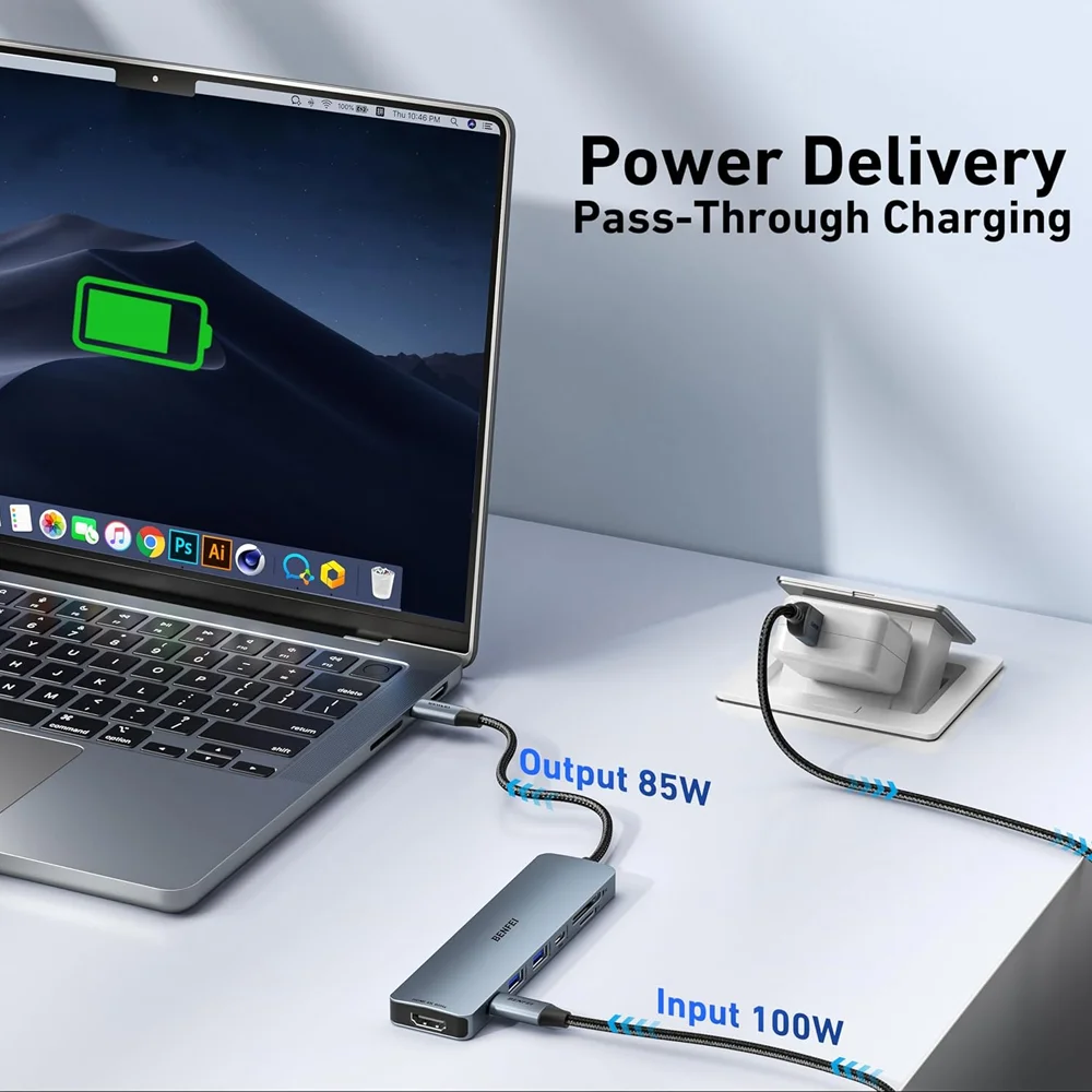 Imagem 4 de 5 do produto Benfei Hub Usb C 7 Em 1 HDMI 4k60hz Pd100w Usb 3.0 Sd/ft