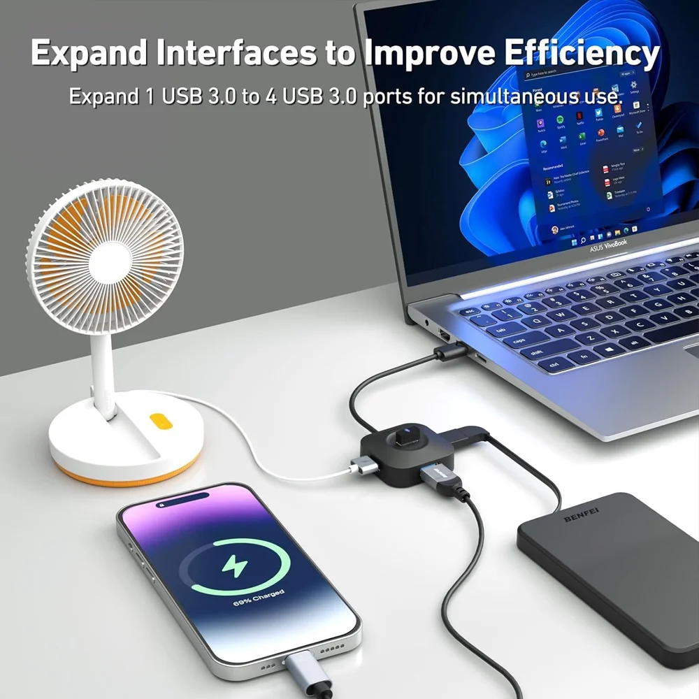Imagem 2 de 5 do produto Benfei Hub Usb 3.0 4 Portas Usb A Ultra Compacto Divisor