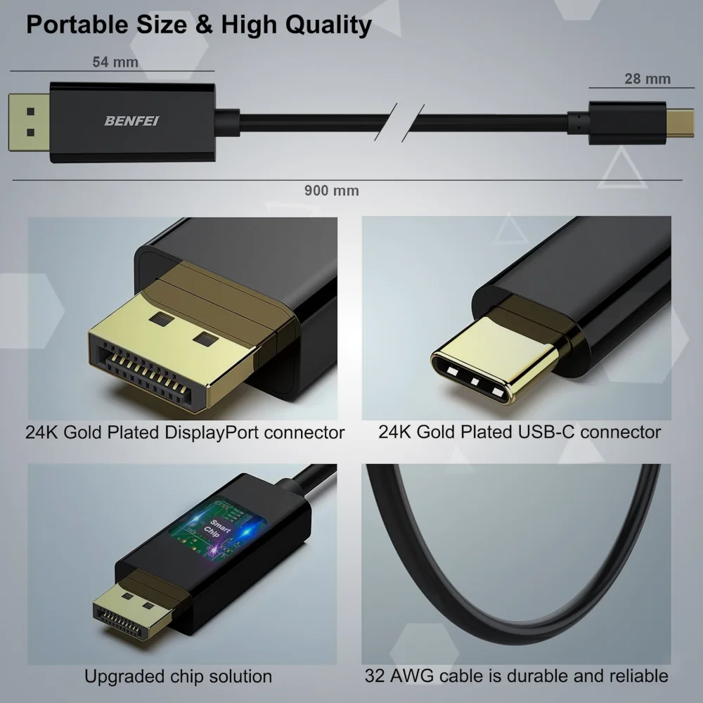 Imagem 3 de 5 do produto Cabo Usb-c Para Displayport Benfei 0,9m 8k/60hz 4k/144hz