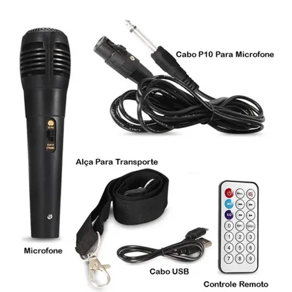 Imagem 3 de 3 do produto Caixa De Som Alto Falante Bluetooth Usb Pendrive Controle Remoto Microfone Bateria Recarregavel