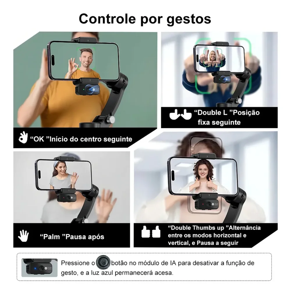 Imagem 3 de 5 do produto Estabilizador Celular Gimbal Tripé 3 Eixos Reconhecimento Facial Ia Oberon Or-1682