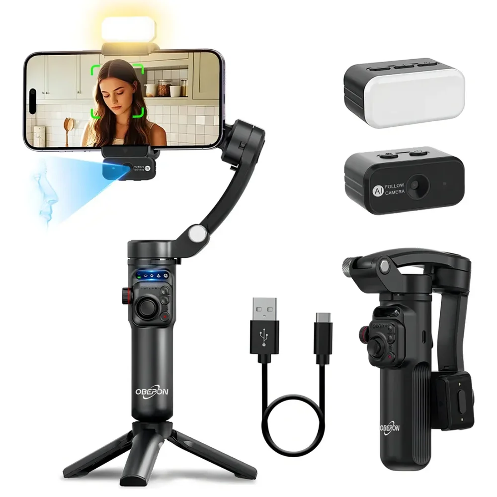 Imagem 4 de 5 do produto Estabilizador Celular Gimbal Tripé 3 Eixos Reconhecimento Facial Ia Oberon Or-1682