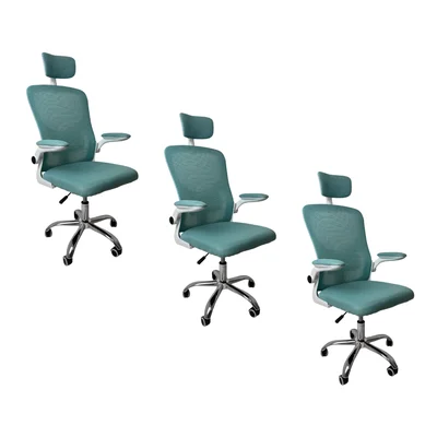 Kit 3 Cadeiras De Escritório Diretor Oficial Vegas Com Apoio - Verde Branco