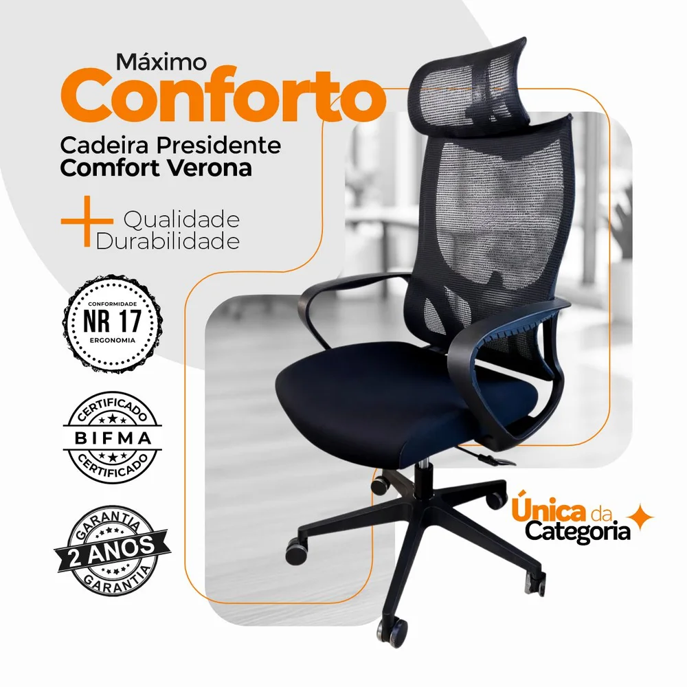 Imagem 4 de 5 do produto Cadeira De Escritório Presidente Oficial Verona - 2 - Verona Com Apoio