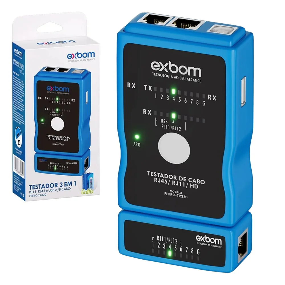 Imagem 2 de 2 do produto Testador De Cabo De Rede Rj45-11-12 E Cabo De Impressora Exbom Fepro-tc330