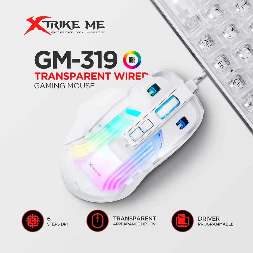 Imagem 2 de 5 do produto Mouse Gamer Xtrike-me Gm-319 Transparente 7200dpi