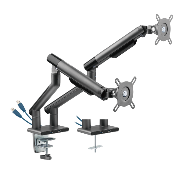 Suporte Articulado C/ Mola Para 2 Monitores- 17-32" C/ 2x Usb 3.0 - Cinza - Sm-015gd
