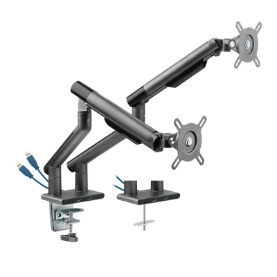 Suporte Articulado C/ Mola Para 2 Monitores- 17-32" C/ 2x Usb 3.0 - Cinza - Sm-015gd
