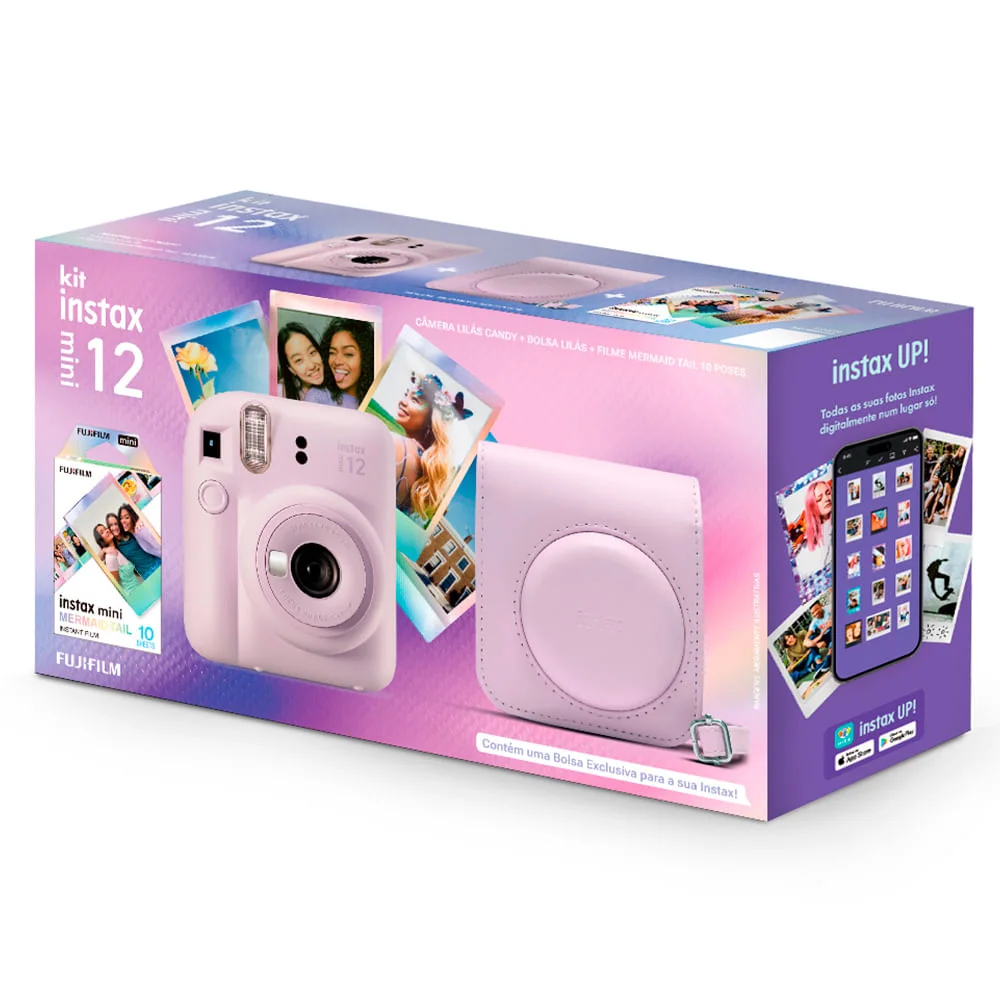 Imagem 2 de 5 do produto Kit Câmera Analógica Fujifilm Instax Mini 12 Lilás Mermaid Com Bolsa E Pack Com 10 Filmes - N/a