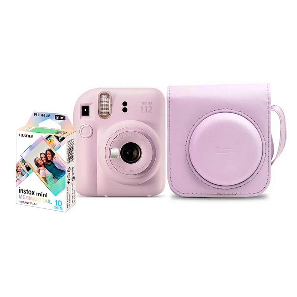 Imagem 4 de 5 do produto Kit Câmera Analógica Fujifilm Instax Mini 12 Lilás Mermaid Com Bolsa E Pack Com 10 Filmes N/a