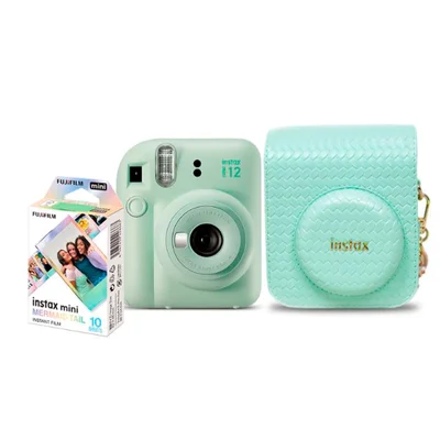 Kit Câmera Analógica Fujifilm Instax Mini 12 Verde Mermaid Com Bolsa E Pack Com 10 Filmes - N/a