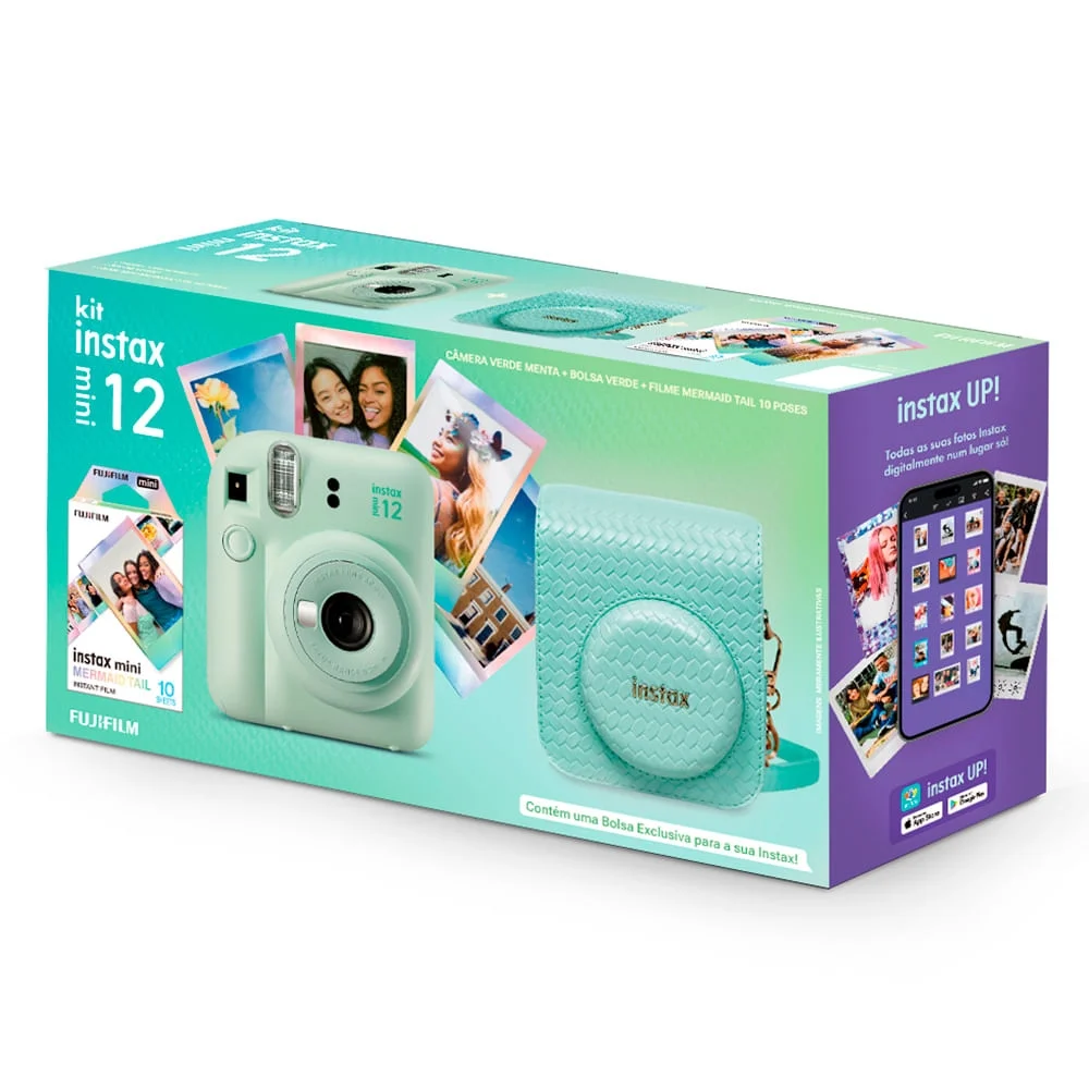 Imagem 5 de 5 do produto Kit Câmera Analógica Fujifilm Instax Mini 12 Verde Mermaid Com Bolsa E Pack Com 10 Filmes N/a