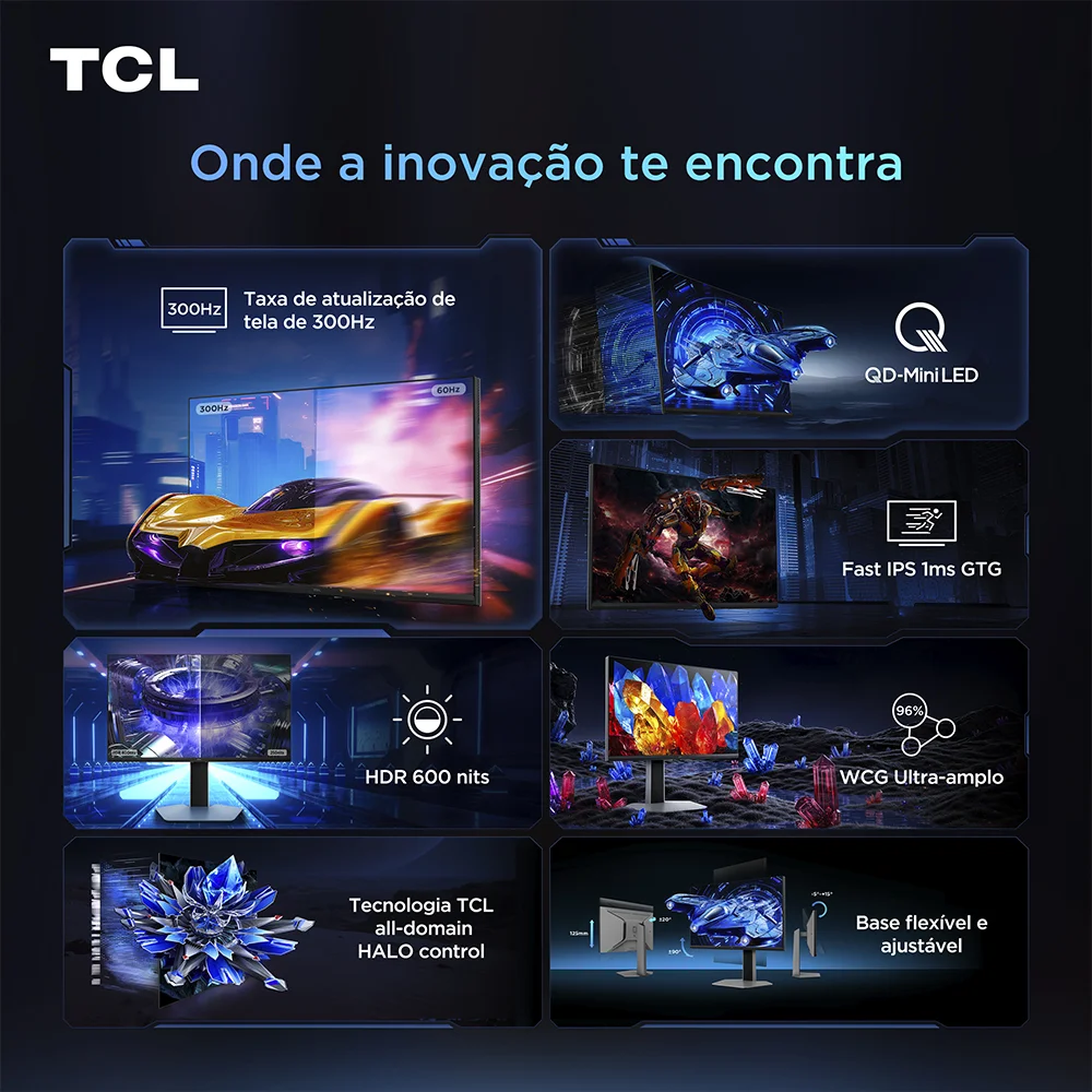 Imagem 5 de 5 do produto Monitor Gamer TCL 25 Polegadas QD-Mini LED Full HD G64 300Hz 1ms (GtG) Freesync HDR 600 nits 25G64