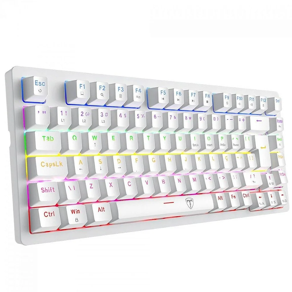 Imagem 2 de 5 do produto Teclado Mecânico Gamer T-dagger Megatre, Rainbow, Switch Brown, 75%, Abnt2, Branco