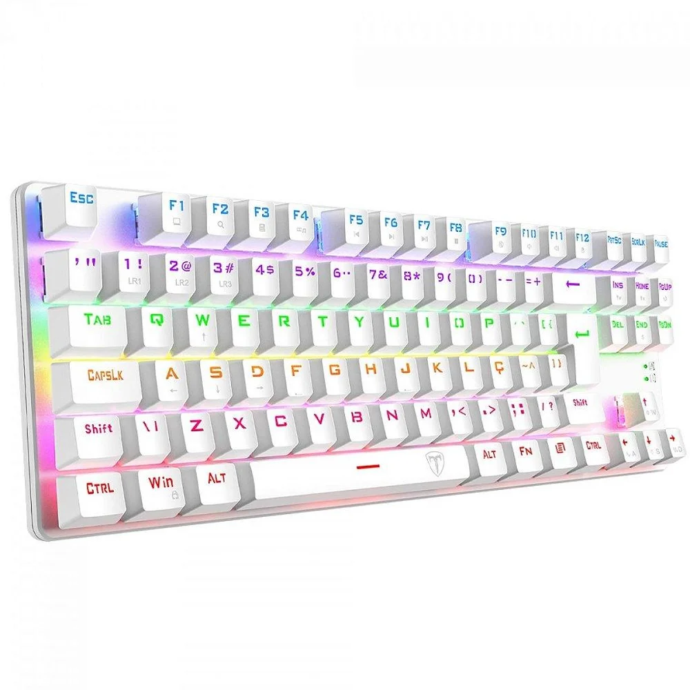 Imagem 3 de 5 do produto Teclado Mecânico Gamer T-dagger Bora, Rainbow, Switch Brown, Tkl, Abnt2, Branco