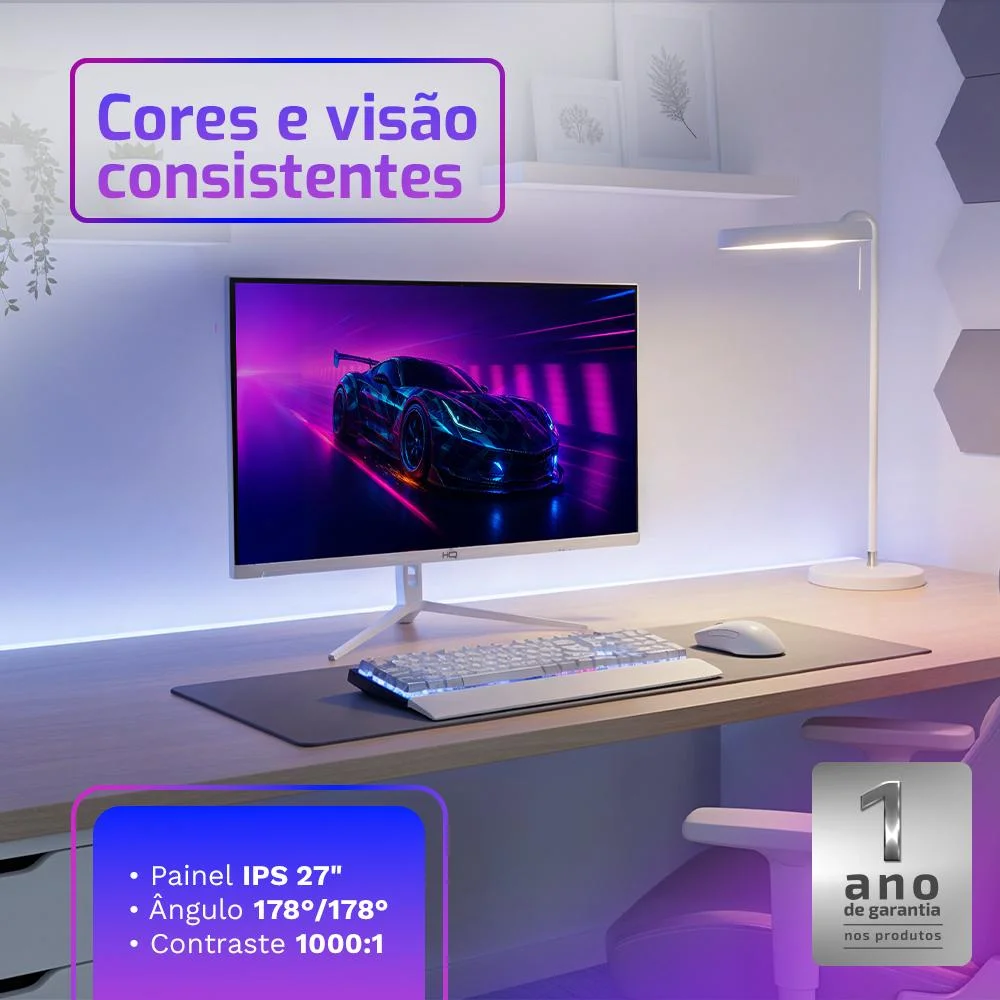 Imagem 5 de 5 do produto Monitor Gamer Branco 27" Curvo 1ms, 180hz, Amd Freesync, Full Hd, HDMI, Dp, Frameless Hq Premium Hqw27c18