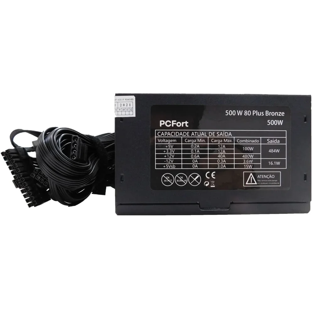 Imagem 3 de 4 do produto Fonte 500w PCfort 80 Plus Bronze - Sem Caixa