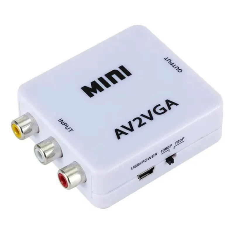 Imagem 1 de 5 do produto Mini Conversor Av2 Para Vga Conversor De Vídeo Cor Branco Qualidade Premium
