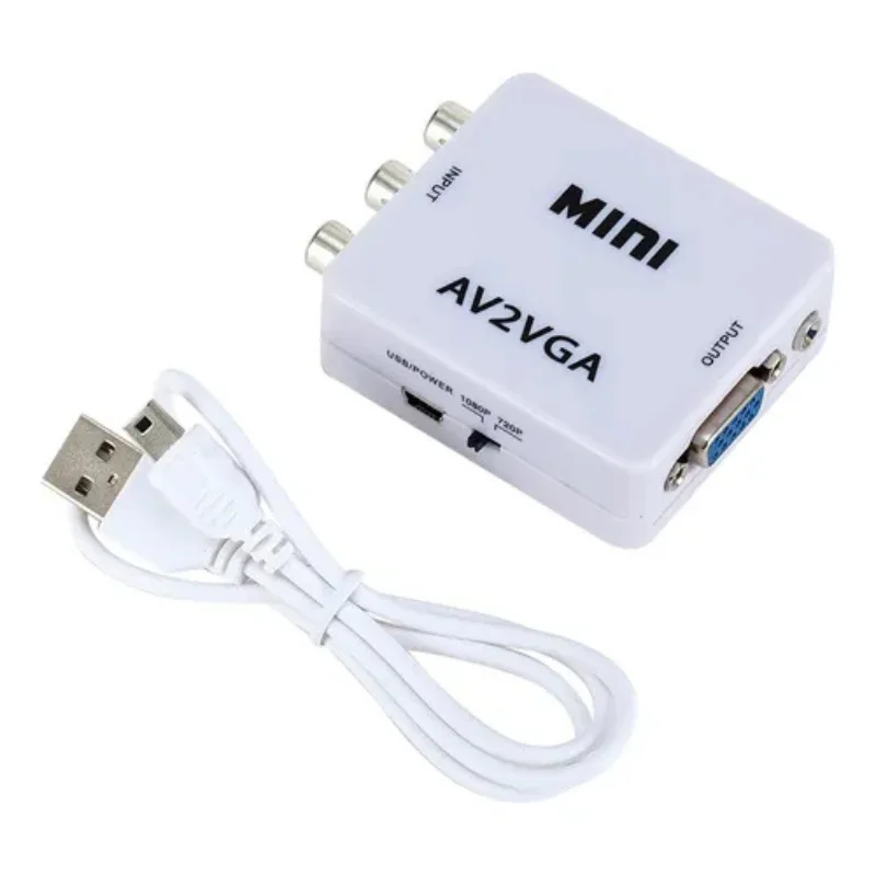 Imagem 2 de 5 do produto Mini Conversor Av2 Para Vga Conversor De Vídeo Cor Branco Qualidade Premium