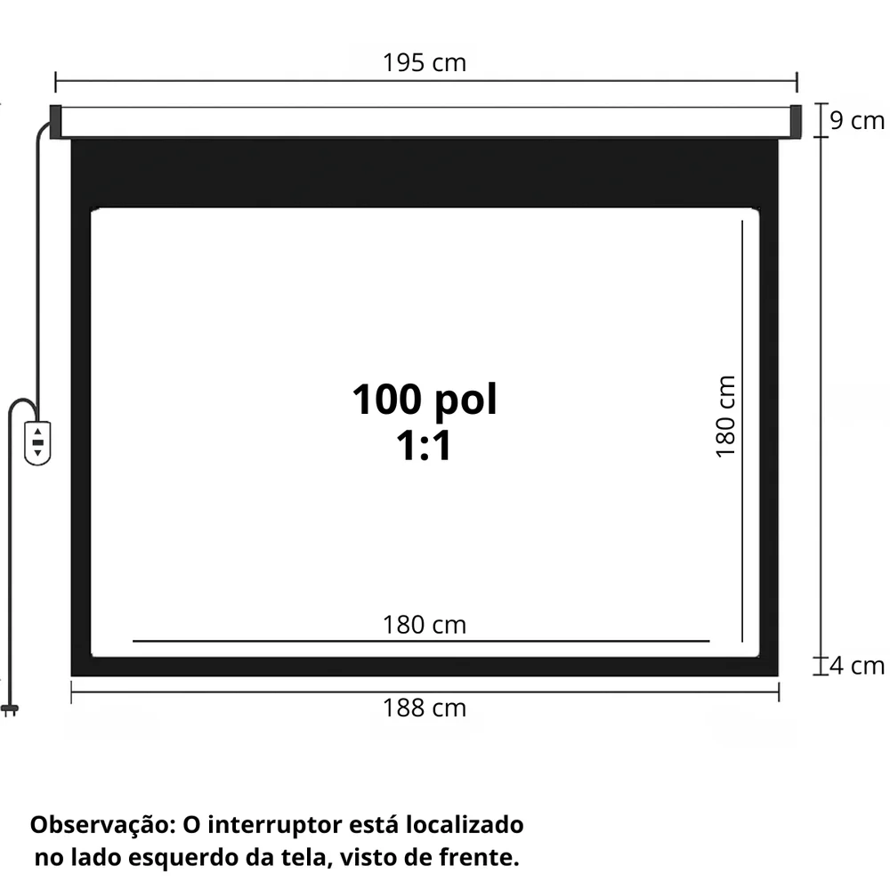 Imagem 3 de 5 do produto Tela De Projeção Elétrica De Teto 100 Polegada Mse 180x180cm 1:1