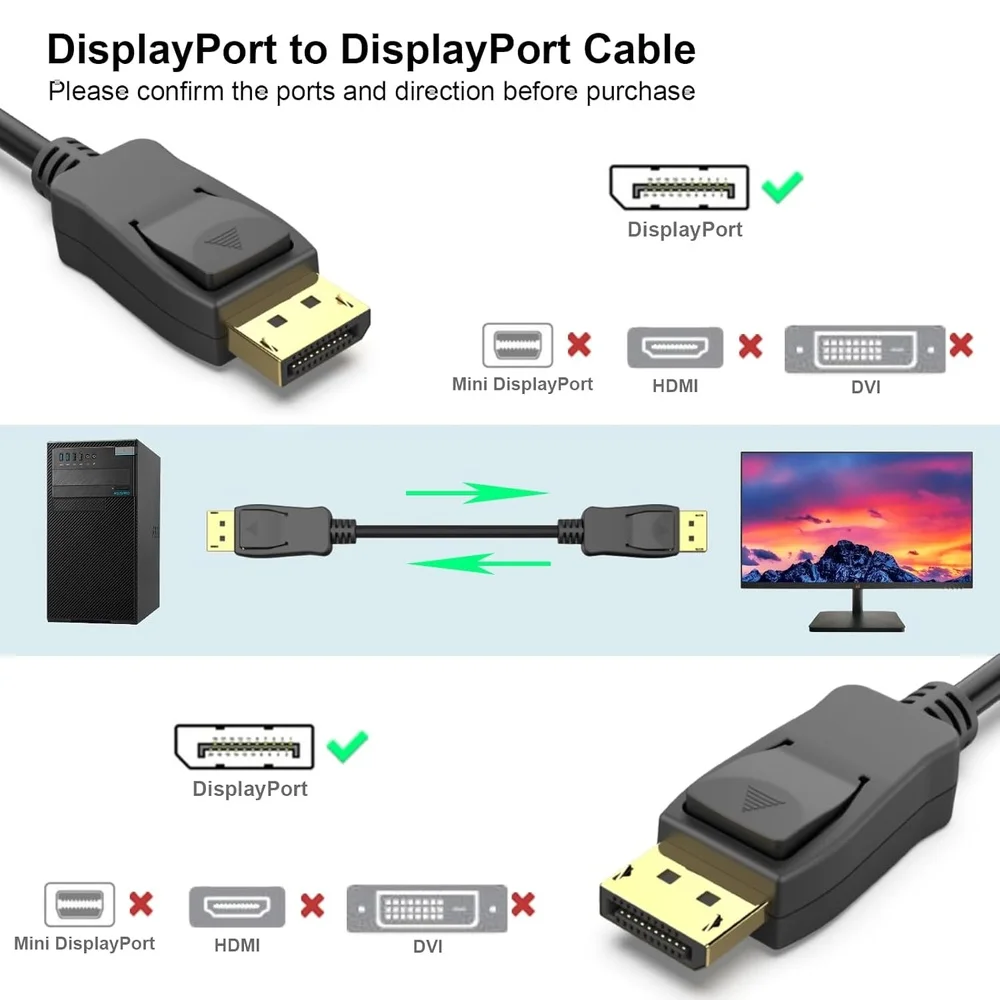Imagem 2 de 5 do produto Cabo Displayport 8k 1,8m Benfei Vesa Certificado Dp 1.4