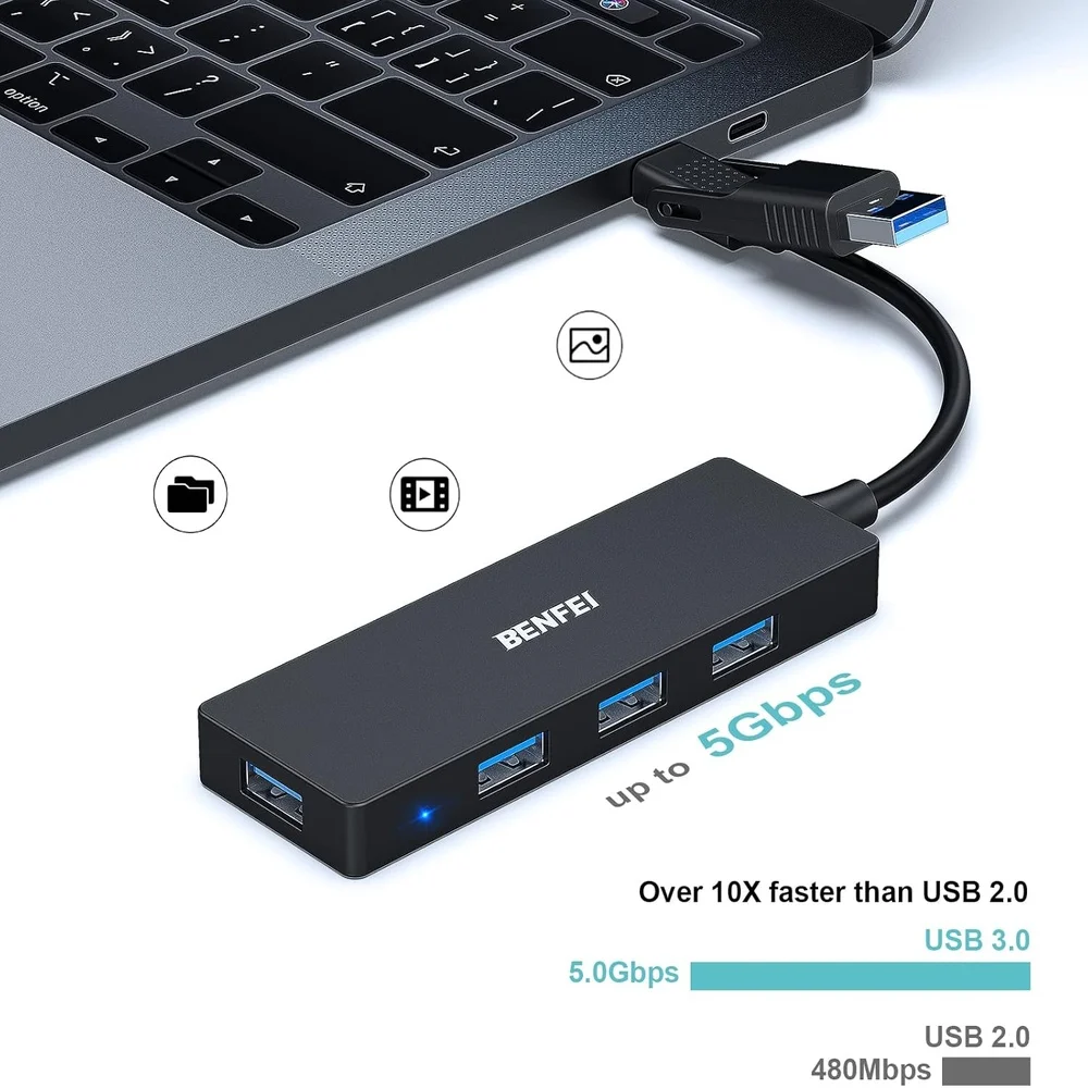 Imagem 2 de 5 do produto Benfei Hub Usb 3.0 4 Portas Ultra Fino 5gbps Para PC