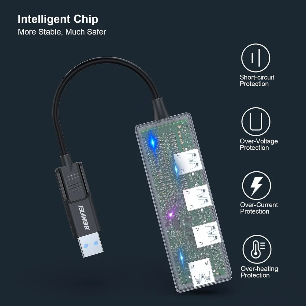 Imagem 3 de 5 do produto Benfei Hub Usb 3.0 4 Portas Ultra Fino 5gbps Para PC