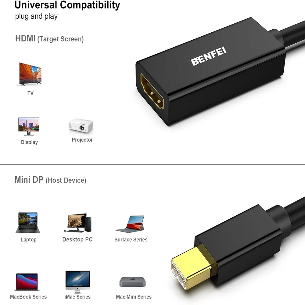 Imagem 2 de 5 do produto Benfei Adaptador Mini Displayport Para HDMI 4k Macbook