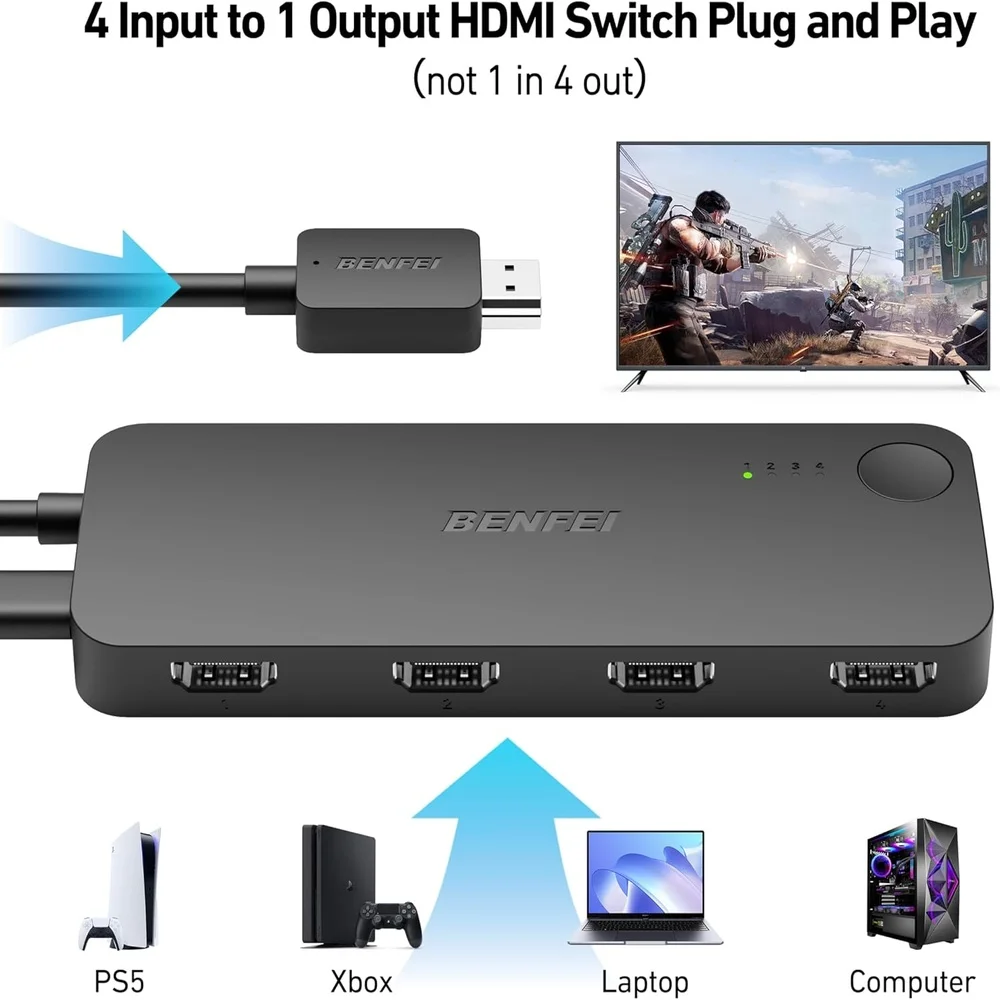 Imagem 5 de 5 do produto Benfei HDMI Switch 4in1 Saída 4k60hz 2k 144hz Tv PC XBOX