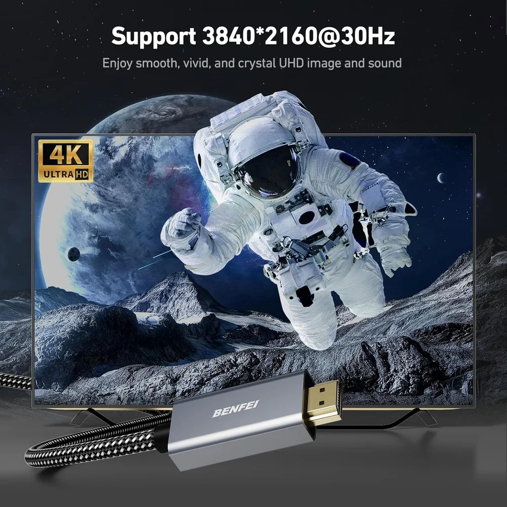 Imagem 3 de 5 do produto Cabo Displayport Para HDMI Benfei 4k 0,9m Nylon Trançado