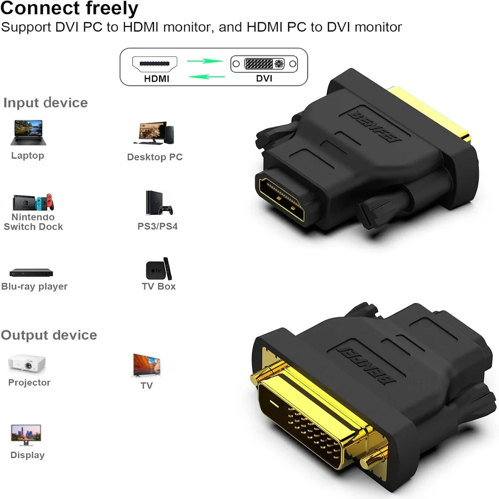 Imagem 2 de 5 do produto Adaptador Benfei Dvi Para HDMI Macho/fêmea 2 Peças Ouro