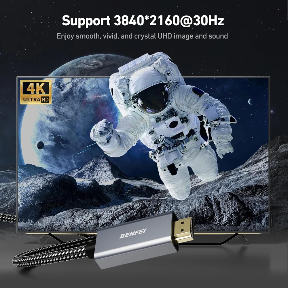 Imagem 2 de 5 do produto Benfei Cabo Displayport Para HDMI 4k 3m Nylon Alumínio