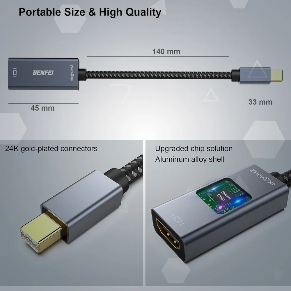 Imagem 3 de 5 do produto Benfei Adaptador Mini Displayport Para HDMI 4k 60hz